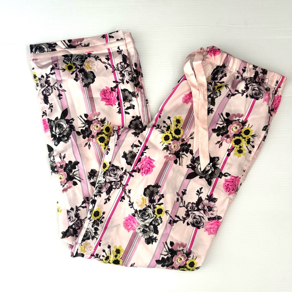 Victoria's Secret Satin Pajamas Pink Floral Stripe Print VS Size Medium - Picture 6 of 9